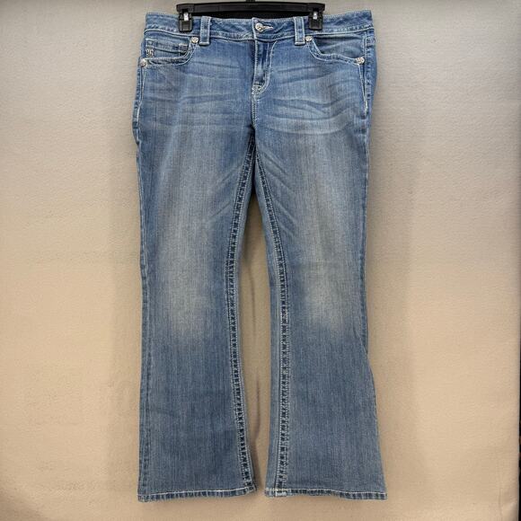 Miss Me Denim - Miss Me Jeans Women's 32x34 (14) Blue Mid Rise Boot Cut Pocket Flaps Western